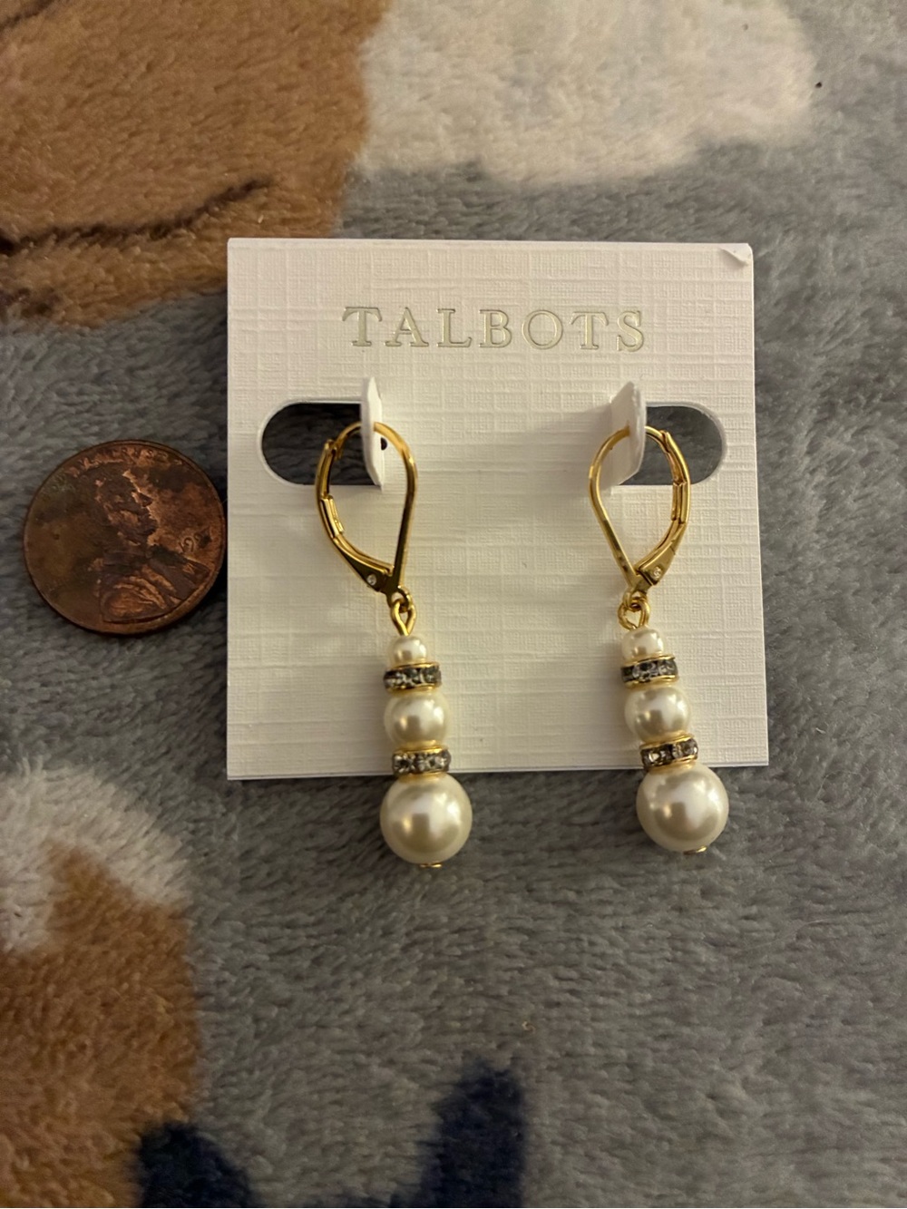 Talbots Gold tone and Pearl bead Drop Earrings
